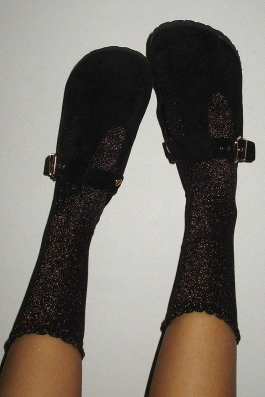 Scalloped Glitter Socks Bronze